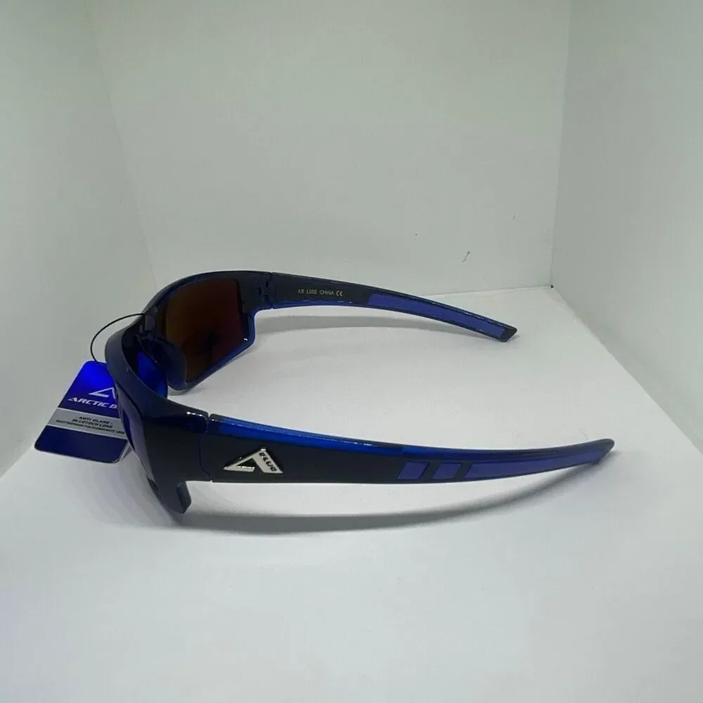 Arctic Blue Mirrored Blue Lens Wrap Sunglasses UV400 Protection